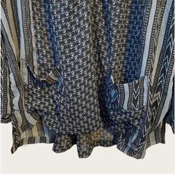 FREE PEOPLE Feather in the Wind Grey Black Sheer Long Sleeve Boho Blouse Beads S - Picture 11 of 13